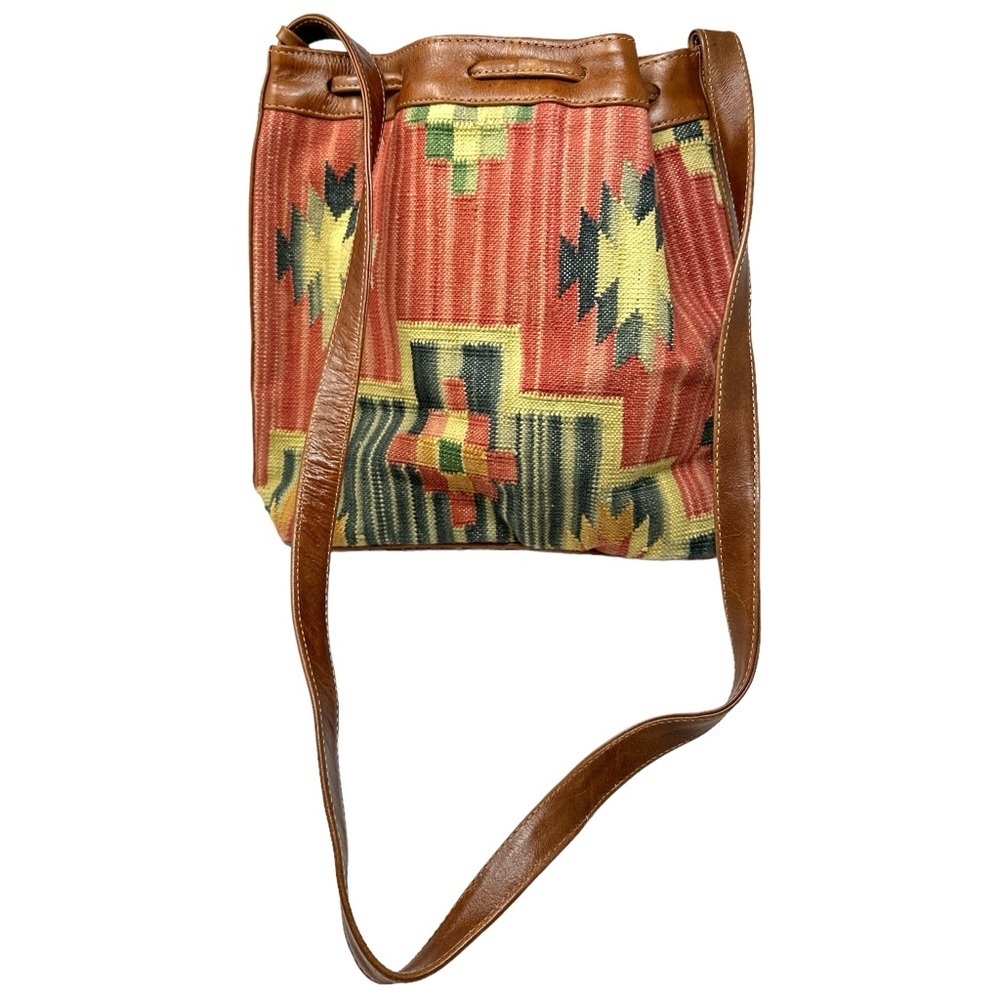 Vintage Multicolor Patterned Bucket Bag, Southwestern, Tribal, Tassel Carpet Bag - Picture 5 of 8